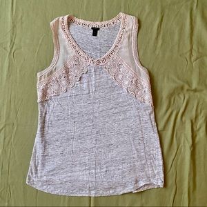 Medium J. Crew Gray Tank Top with Pink Lace Detail